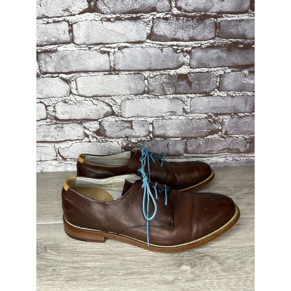 J Shoes Handcrafted William Brown Leather Oxfords Blue Lace Dress Shoes Men 42.5 main image 9